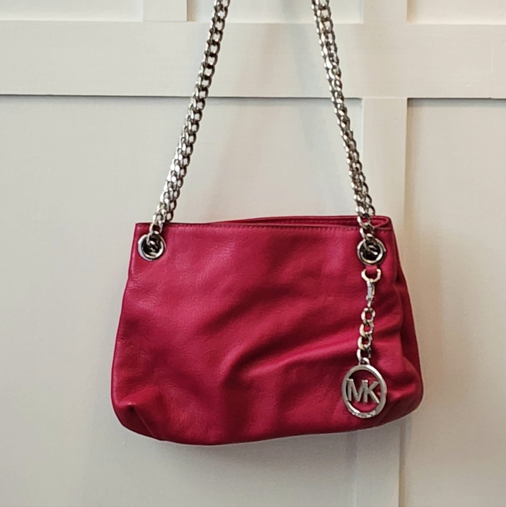 Michael Kors Fuchsia Shoulder Bag with Silver Chain